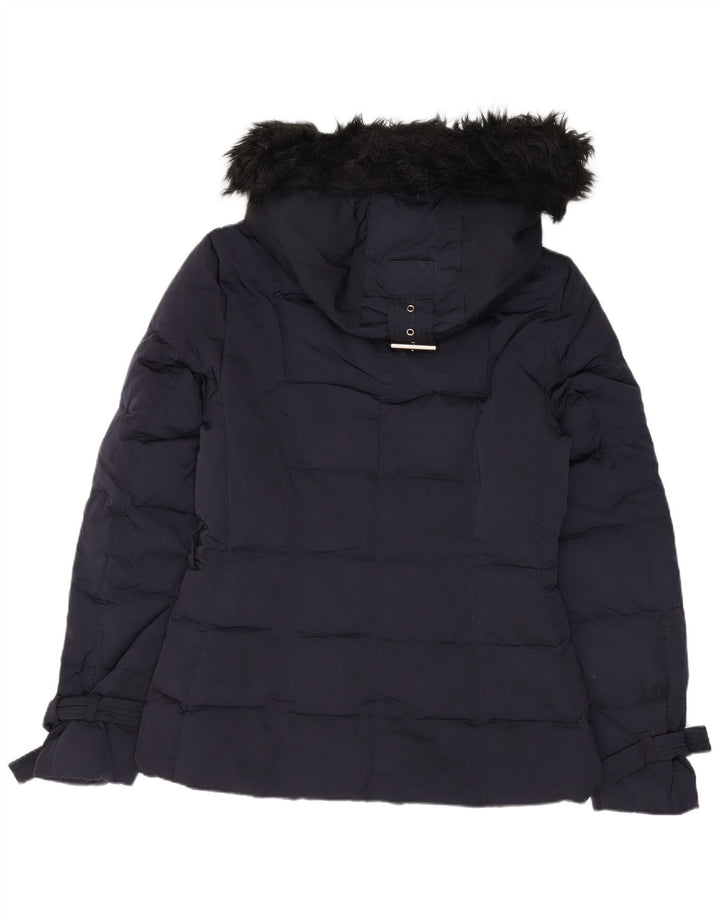 Giacca imbottita con cappuccio da donna ZARA UK 10 piccola in nylon blu navy