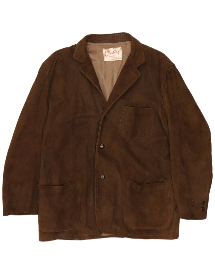 Giacca blazer da uomo in pelle scamosciata a 3 bottoni Excelled UK 42 XL pelle scamosciata marrone