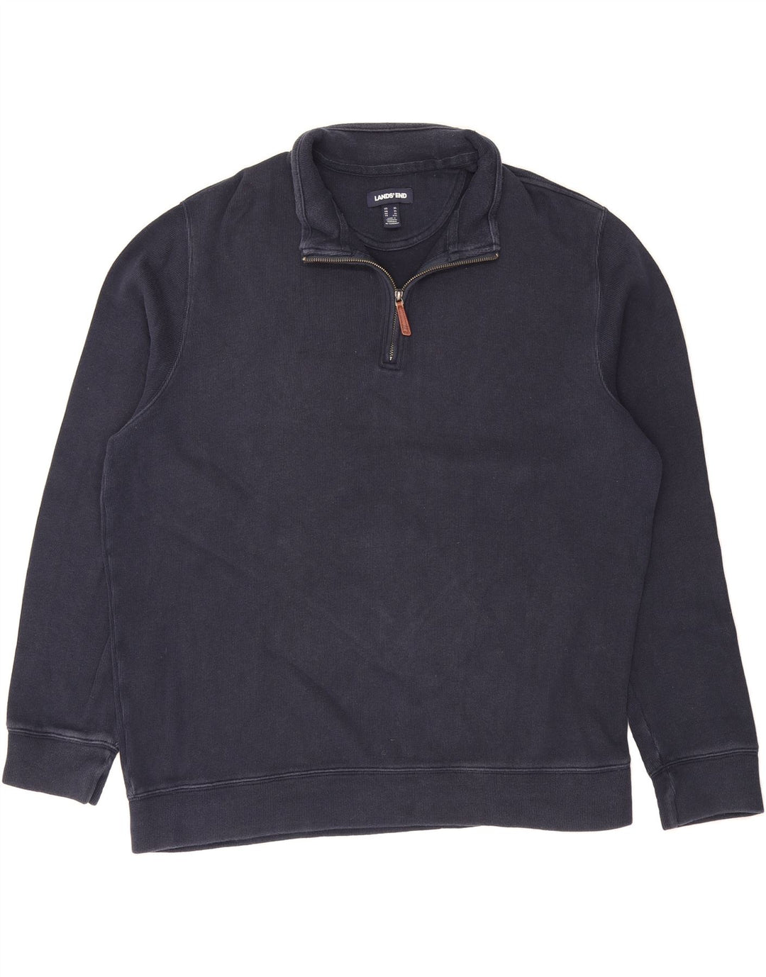 LANDS END Mens Zip Neck Sweatshirt Jumper XL Navy Blue Cotton Vintage Lands End and Second-Hand Lands End from Messina Hembry 