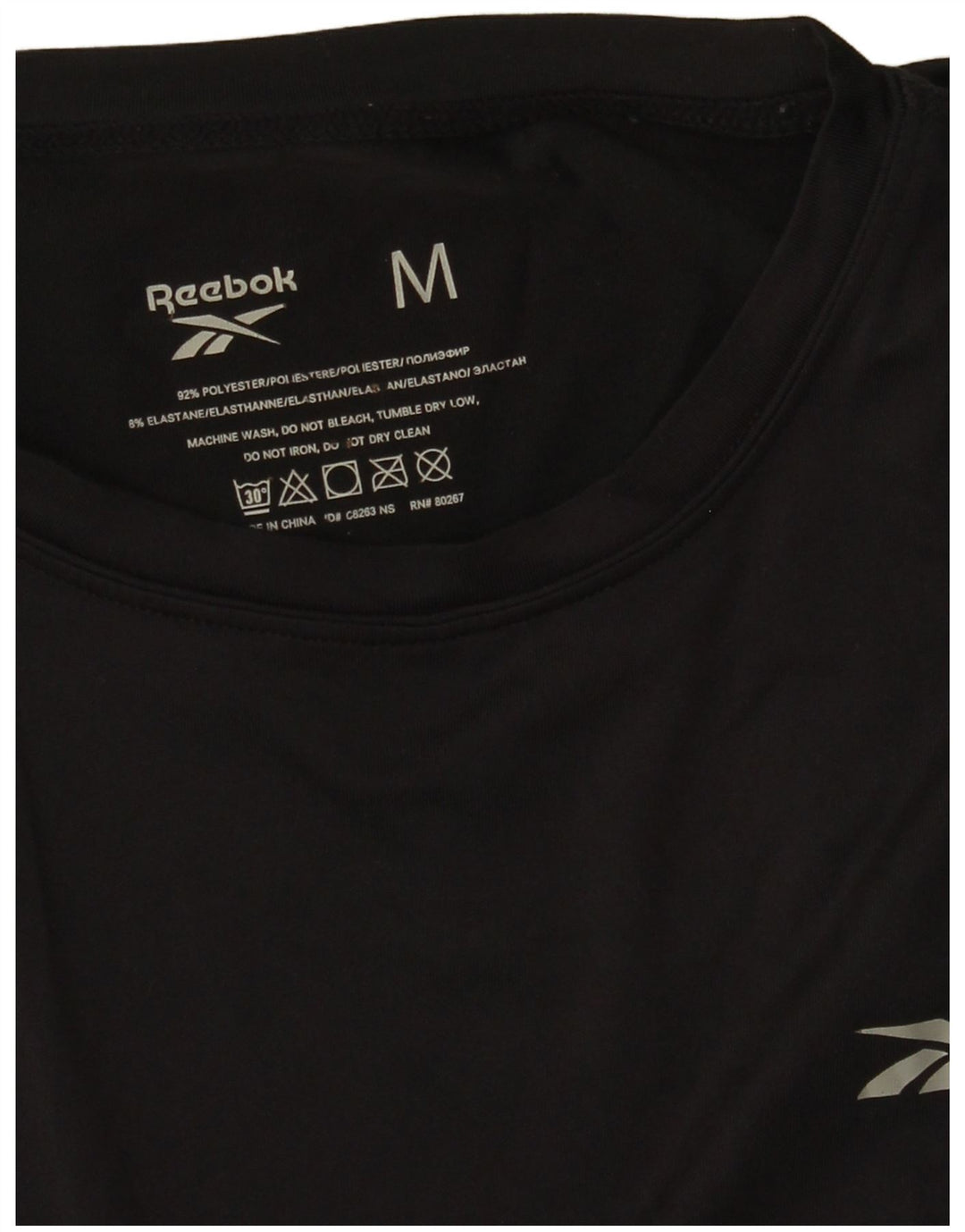 T-shirt Reebok da uomo Top media nera in poliestere