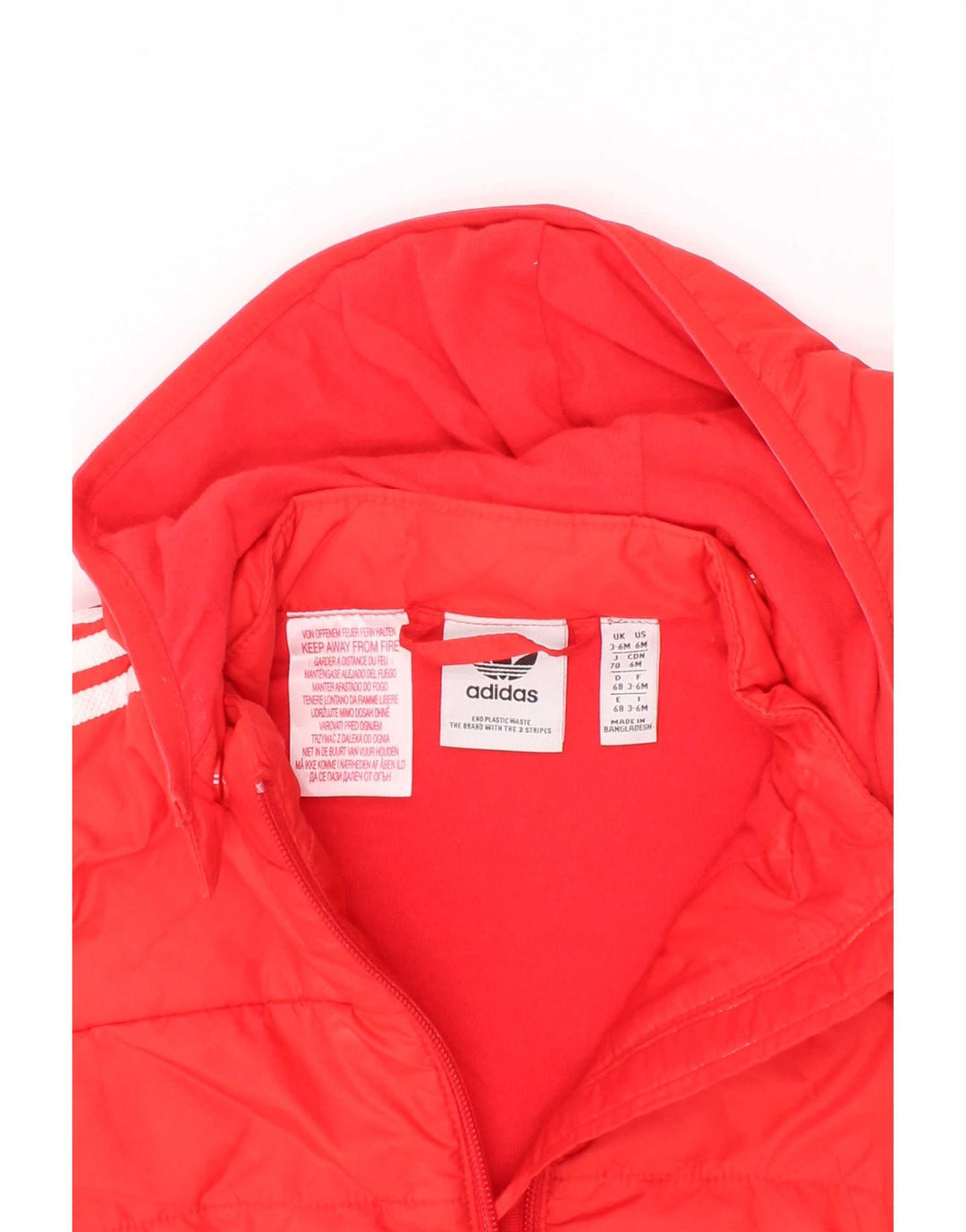 Giacca imbottita con cappuccio Adidas da bambino 3-6 mesi in poliestere rosso