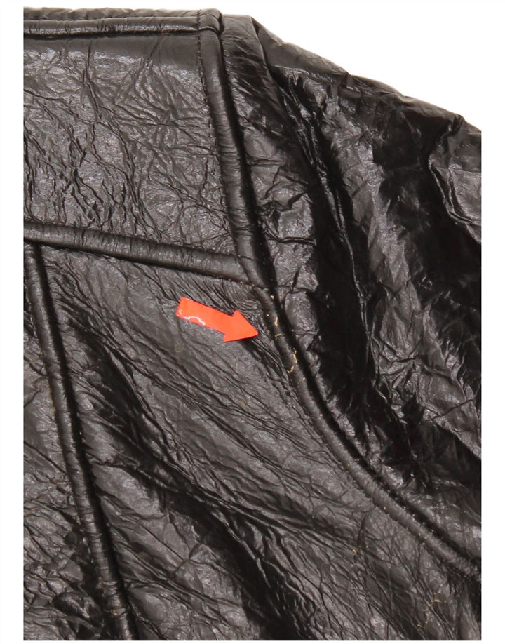 Giacca in shearling vintage da donna UK 14 in pelle nera media