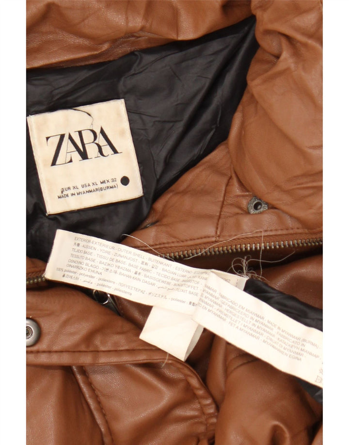 Giacca imbottita oversize in ecopelle da donna Zara UK 18 XL poliestere marrone