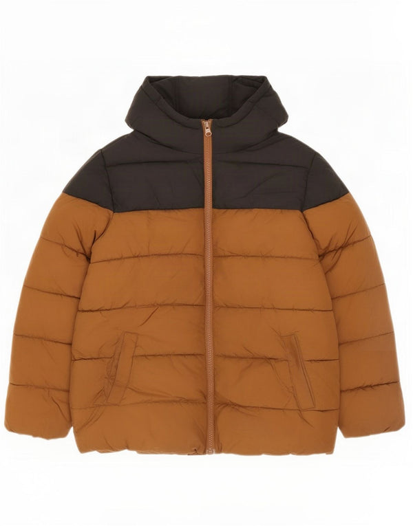 Giacca imbottita con cappuccio grafica da bambino Benetton 10-11 anni XL Colorblock marrone