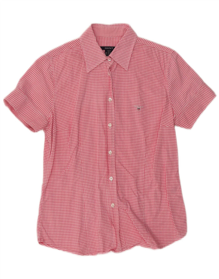 Camicia a maniche corte da donna Gant UK 12 Cotone a quadretti rosa medio