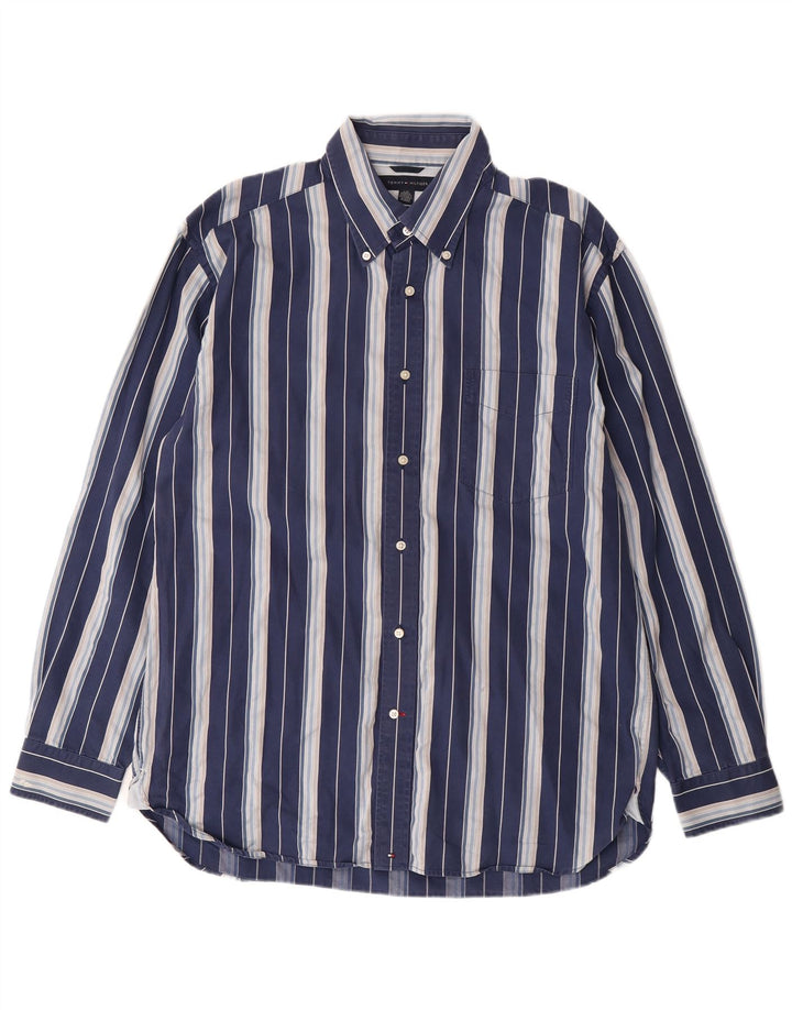 TOMMY HILFIGER Camicia da uomo grande in cotone a righe blu navy