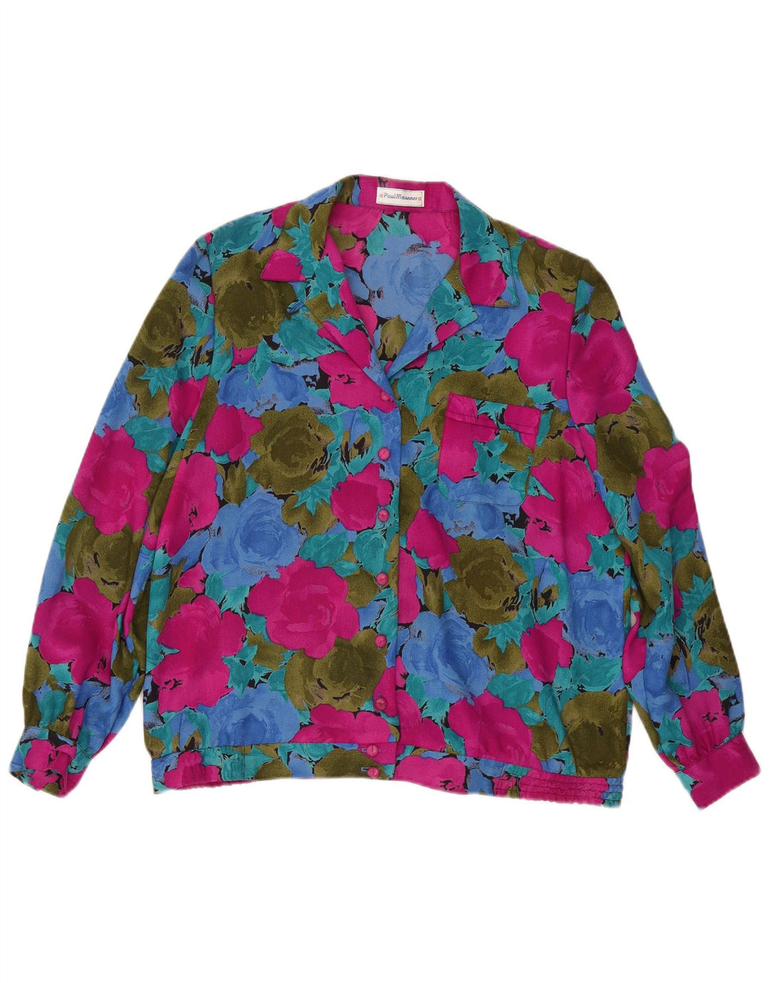 Camicetta camicia vintage da donna UK 16 Grande poliestere floreale multicolore