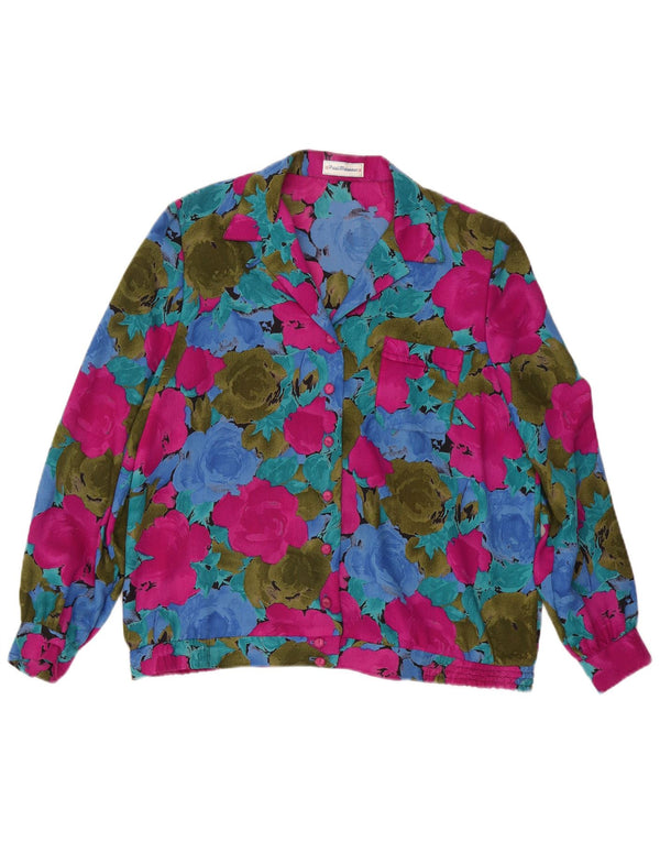 Camicetta camicia vintage da donna UK 16 Grande poliestere floreale multicolore