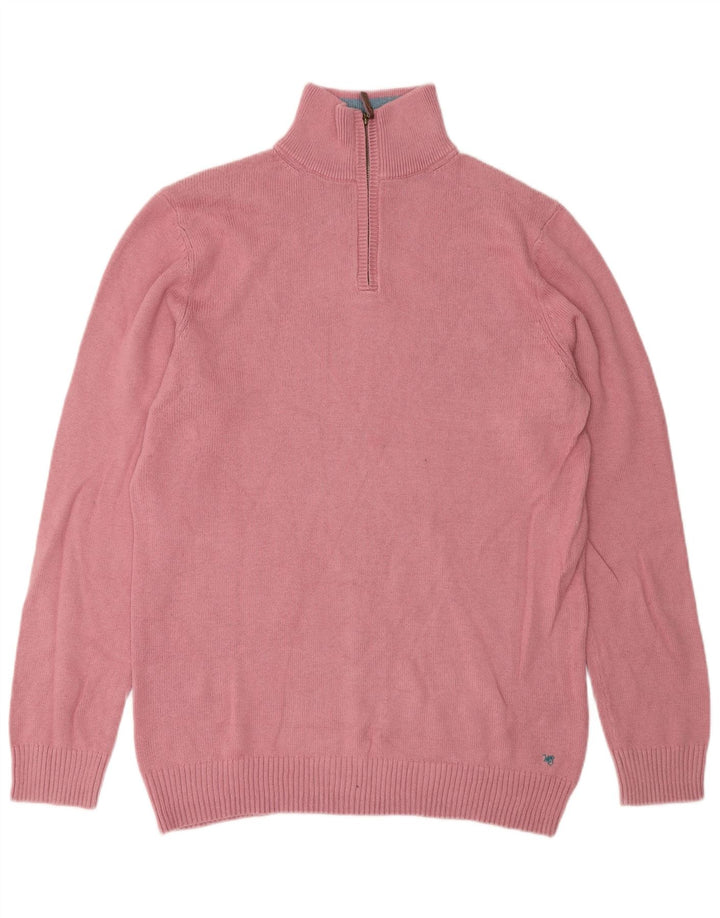 Maglione da uomo con collo con zip White Stuff in cotone rosa medio