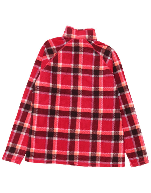 EDDIE BAUER Maglione in pile da donna con zip e collo UK 14 Poliestere medio a quadri rossi