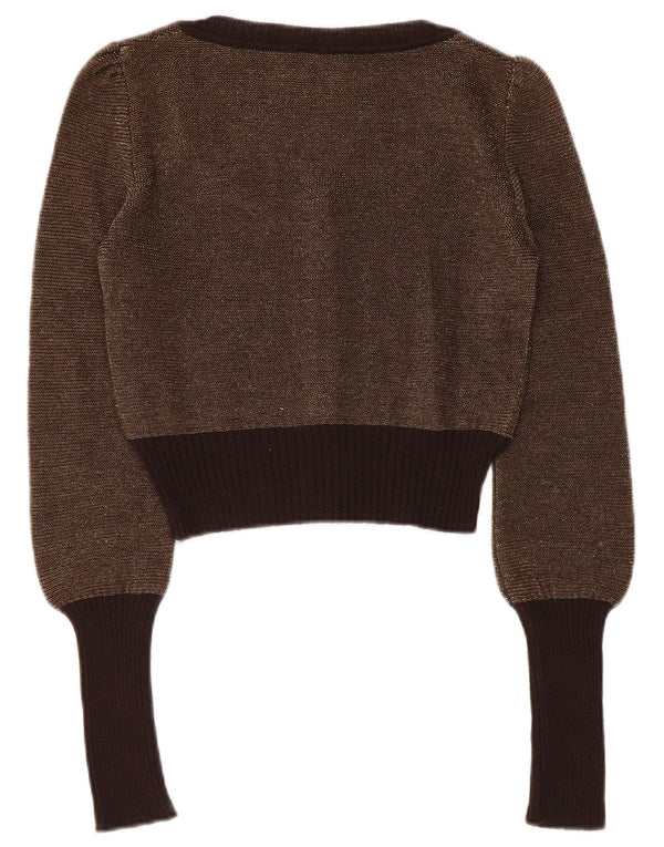 Max & Co. Maglione cardigan corto da donna UK 12 Blocco colore marrone medio