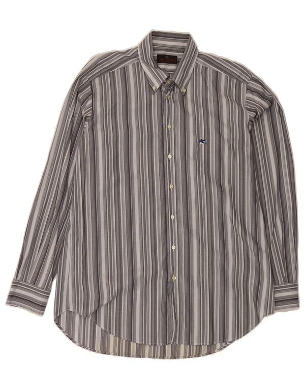 ETRO Mens Milano Shirt Size 43 Large Grey Striped