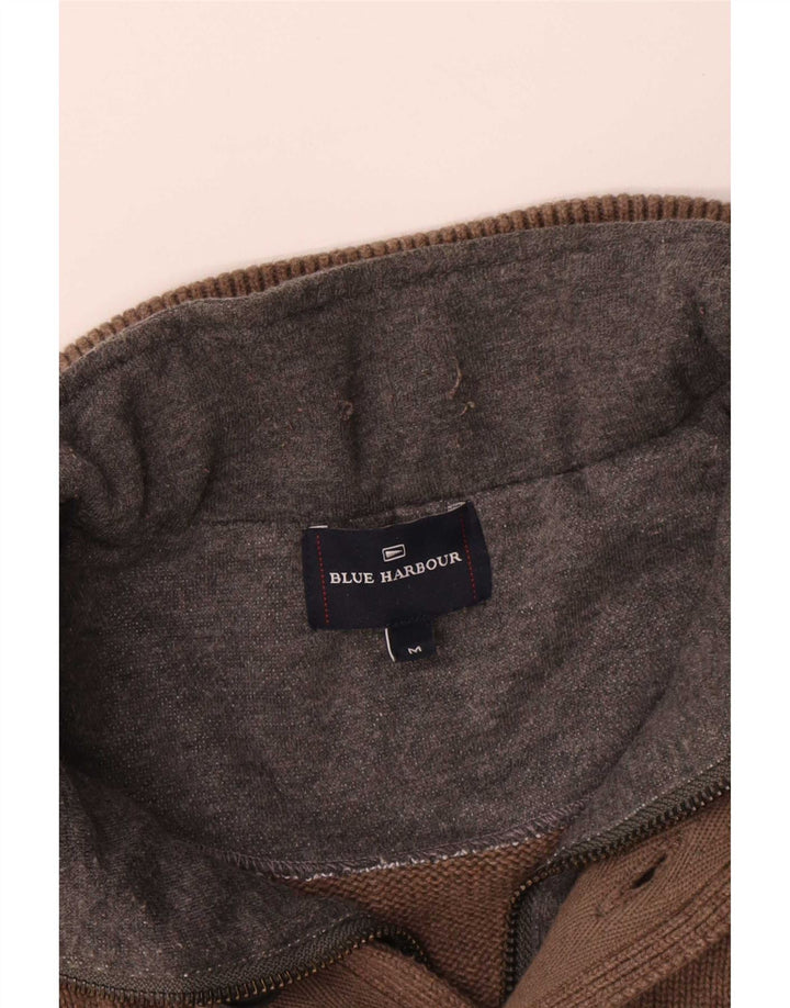 Marks & Spencer Maglione da uomo blu con collo abbottonato e collo marrone medio