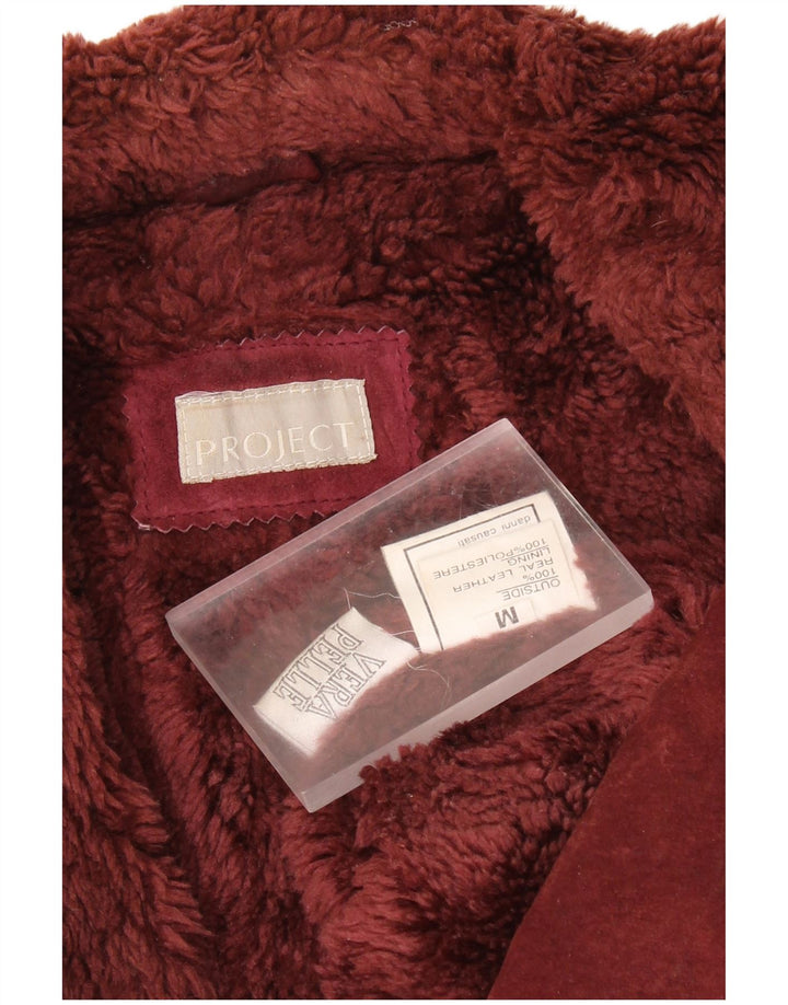 Giacca da donna in pelle scamosciata Sherpa VINTAGE UK 14 in pelle bordeaux media