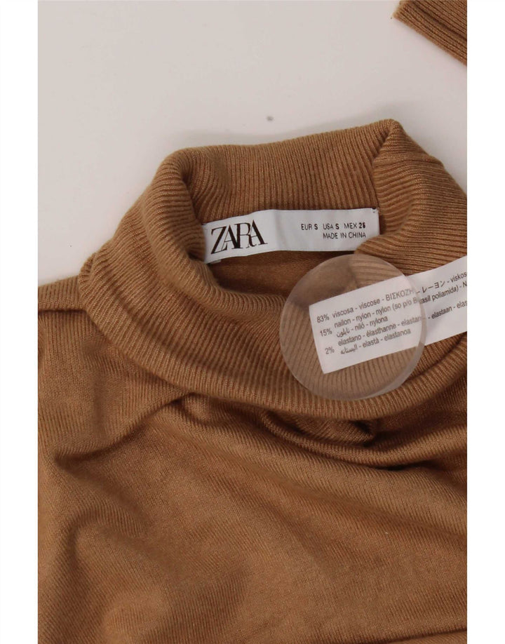 Maglione maglione a collo alto da donna Zara UK 10 piccolo in viscosa marrone