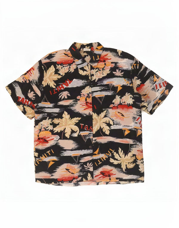 Camicia hawaiana a maniche corte da donna vintage EU 40/42 medio nero floreale