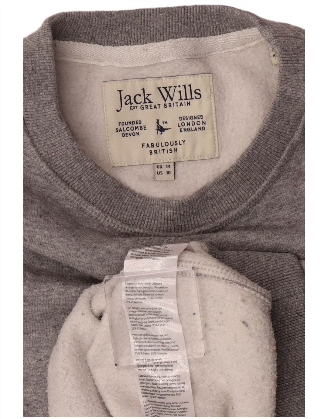 Felpa da donna Jack Wills UK 14 grande cotone grigio