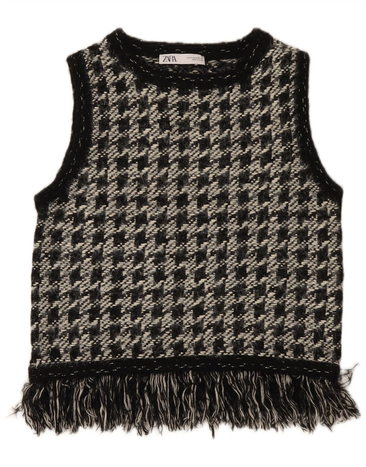Canottiera da donna Zara UK 12 media nera in poliestere pied de poule