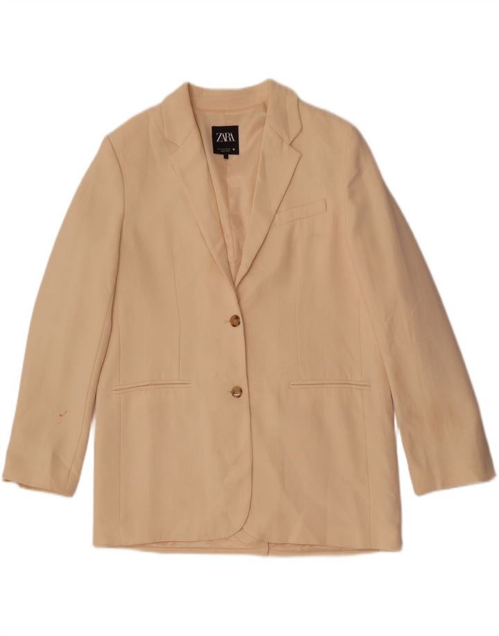 Giacca blazer oversize a 2 bottoni da donna Zara UK 10 piccola in poliestere beige