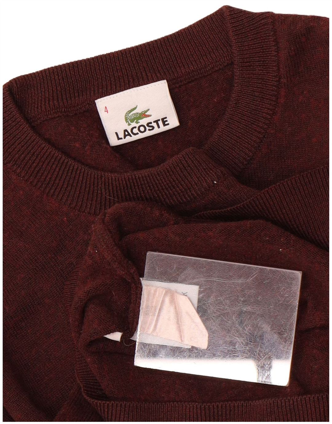 LACOSTE Maglione girocollo da uomo taglia 4 lana chiazzata marrone medio medio