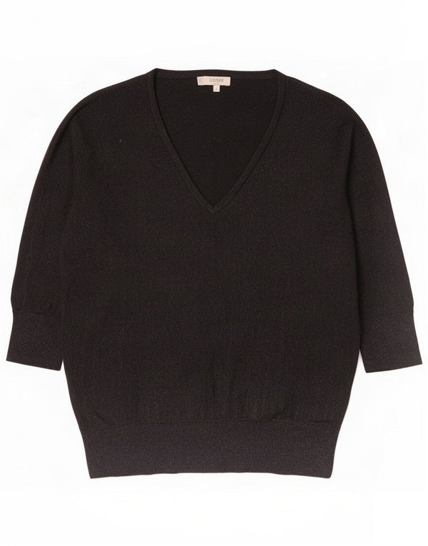 Hobbs Maglione da donna con scollo a V e maniche a 3/4 UK 14 Lana nera media