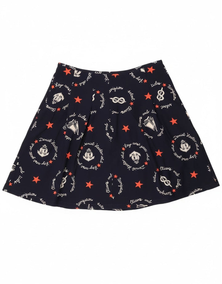 Gonna a trapezio con grafica vintage da donna W30 medio blu navy geometrico