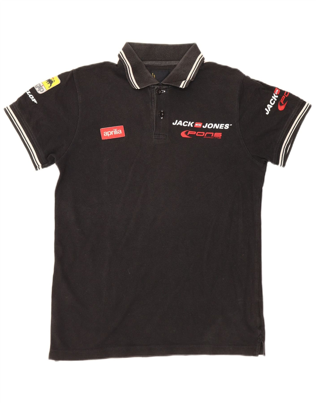 Polo grafica da uomo Jack & Jones piccola in cotone nero