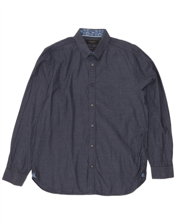 Camicia da uomo vestibilità regolare TED BAKER taglia 16 grande cotone maculato blu navy