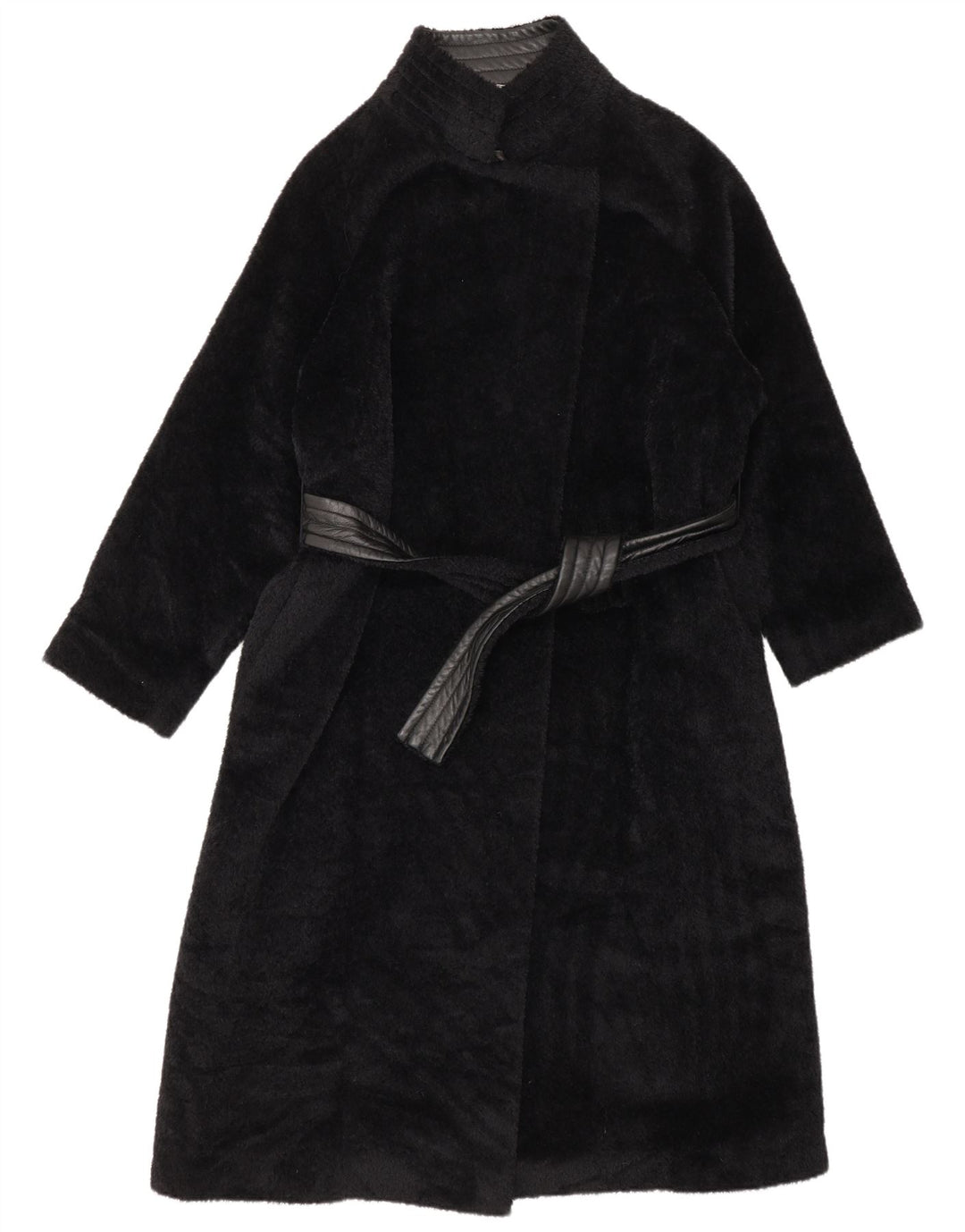 Max Mara Cappotto da donna in ecopelle avvolgente UK 8 piccolo in lana di alpaca nera