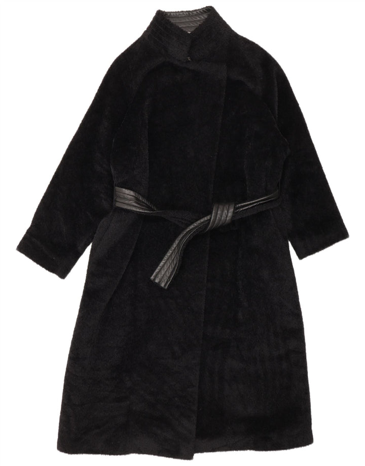 Max Mara Cappotto da donna in ecopelle avvolgente UK 8 piccolo in lana di alpaca nera