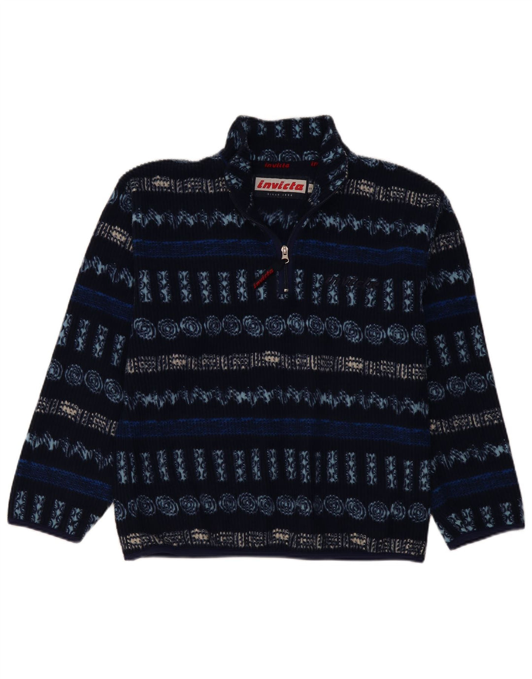Maglione in pile da uomo con zip e collo Invicta piccolo in poliestere geometrico blu navy