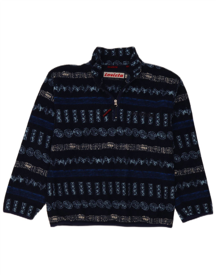 Maglione in pile da uomo con zip e collo Invicta piccolo in poliestere geometrico blu navy