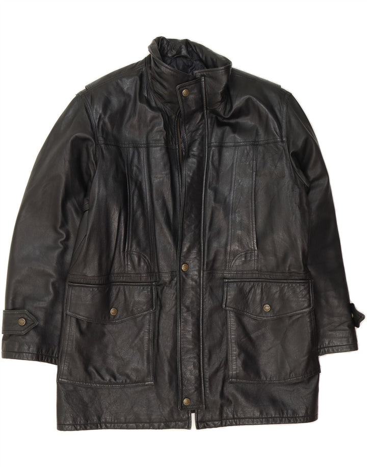 VINTAGE Mens Leather Coat IT 52 Large Black Leather Vintage Vintage and Second-Hand Vintage from Messina Hembry 