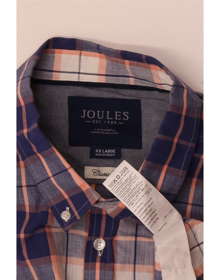 Camicia Joules da uomo a maniche corte vestibilità classica 2XL cotone a quadri blu