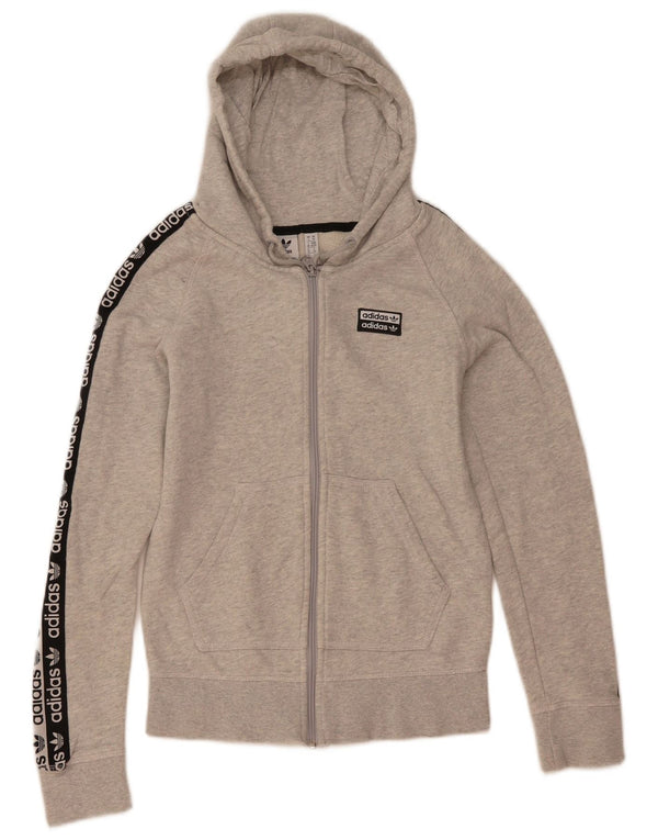 Felpa con cappuccio e zip grafica da donna Adidas UK 6 XS cotone color block grigio
