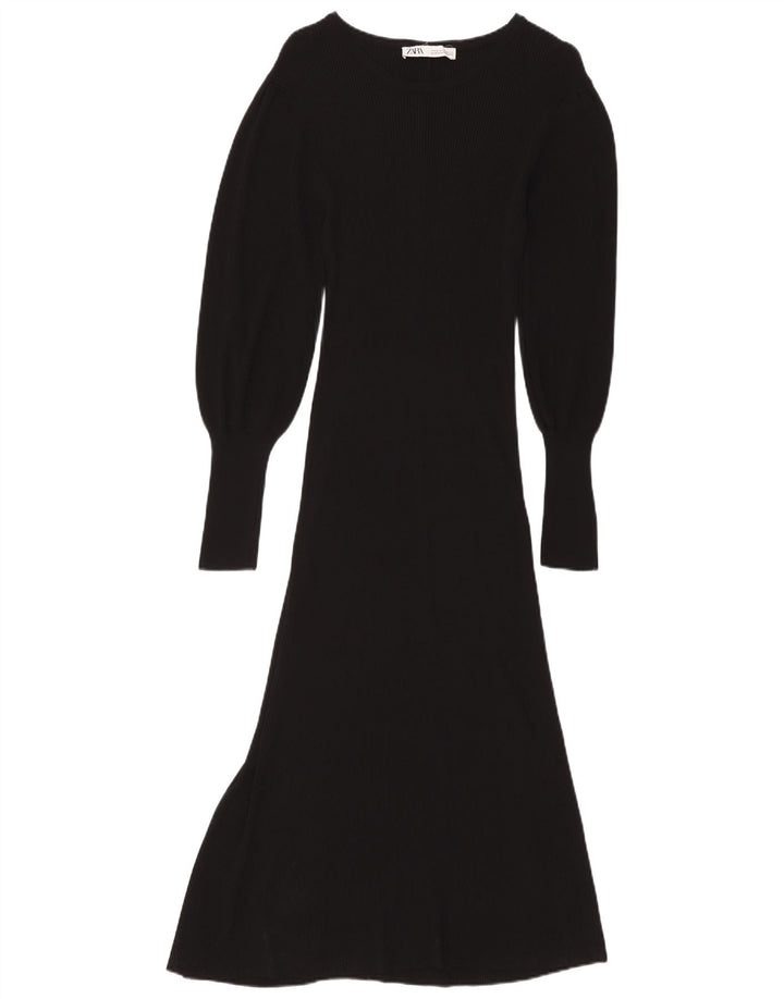 Abito lungo a maniche lunghe da donna ZARA UK 12 viscosa nera media