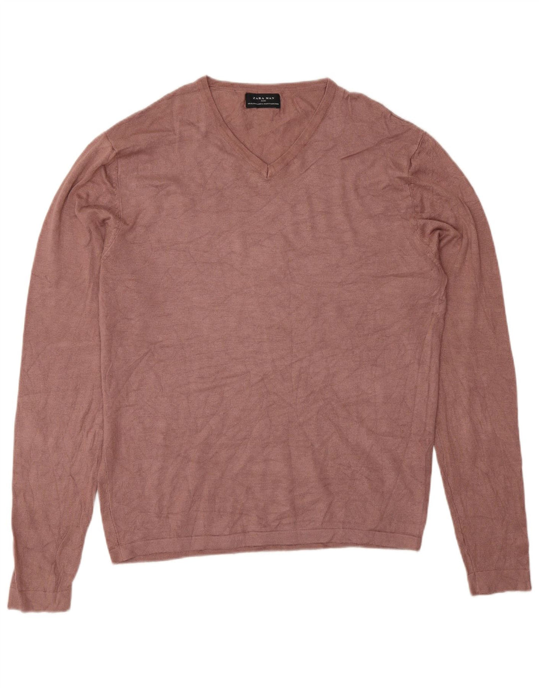 Maglione Zara da uomo con scollo a V XL rosa in viscosa