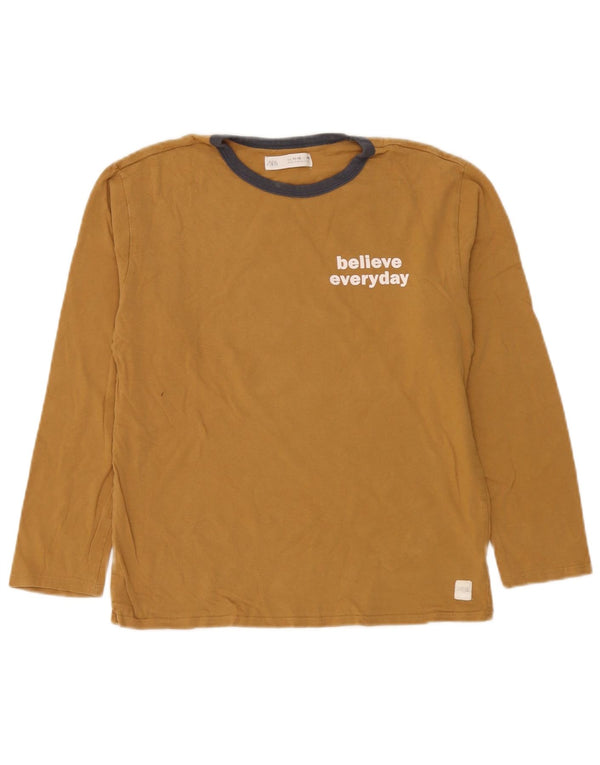 Top Zara da bambino con grafica a maniche lunghe 11-12 anni in cotone marrone