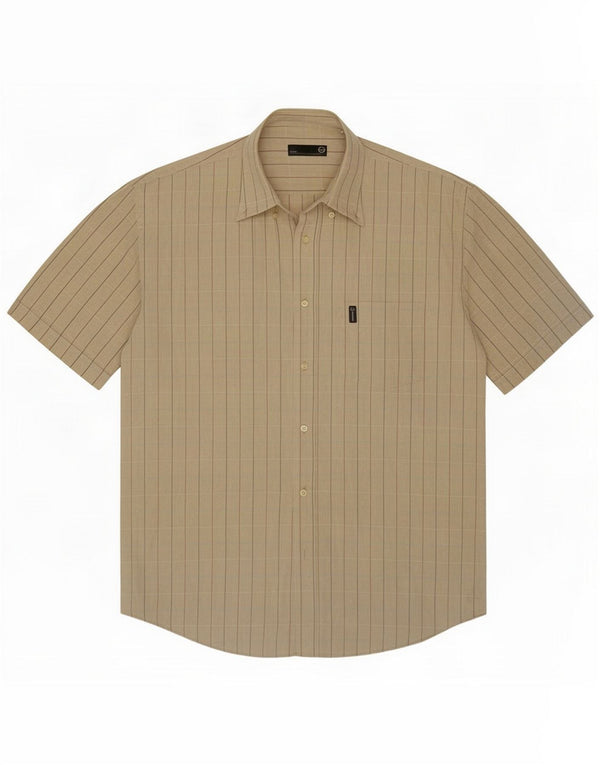 Sergio Tacchini Mens Short Sleeve Shirt 2XL Beige Striped Cotton