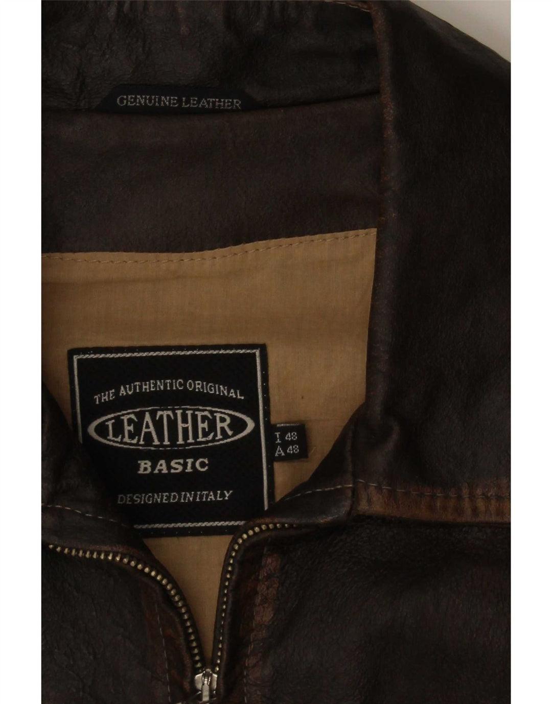 Giacca in pelle vintage da uomo IT 48 Marrone medio