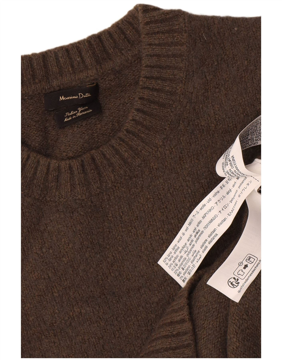 Maglione maglione girocollo da donna Massimo Dutti UK 16 grande lana marrone
