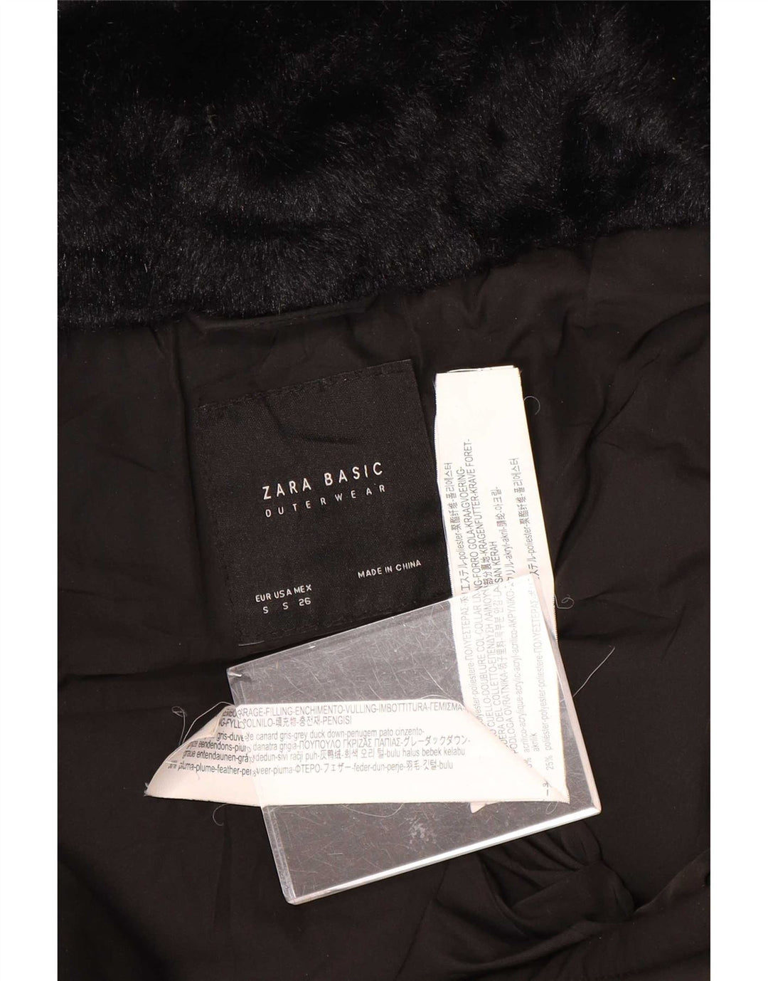 Giacca imbottita con cappuccio da donna Zara UK 10 piccola poliestere nero