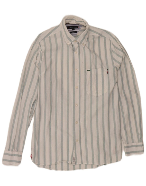 Camicia da uomo Regular Fit Tommy Hilfiger in cotone a righe bianche medie