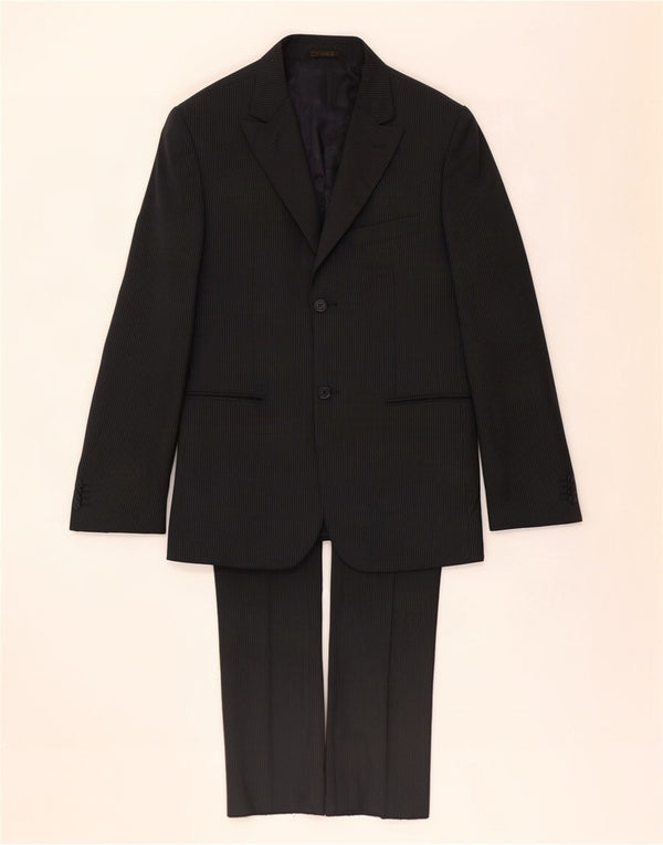 Abito vintage da uomo a 2 bottoni UK 40 grande W34 L35 gessato nero