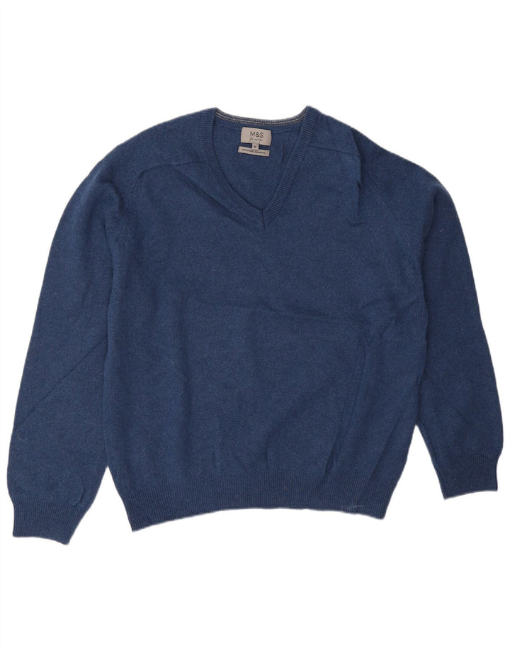 Maglione maglione con scollo a V da uomo Marks & Spencer XL lana blu