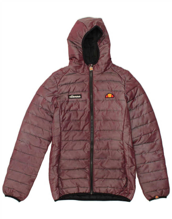 ELLESSE Womens Hooded Padded Jacket UK 8 Small Burgundy Nylon Vintage Ellesse and Second-Hand Ellesse from Messina Hembry 