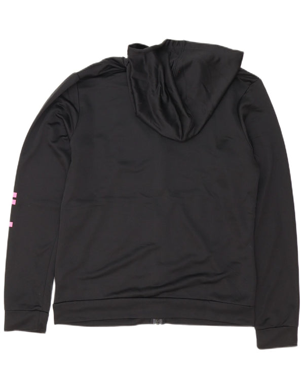 Giacca da ginnastica con cappuccio grafica da donna Adidas UK 16/18 grande nera