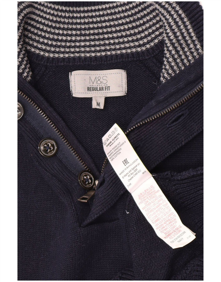 Maglione da uomo Marks & Spencer con bottoni e collo blu navy medio