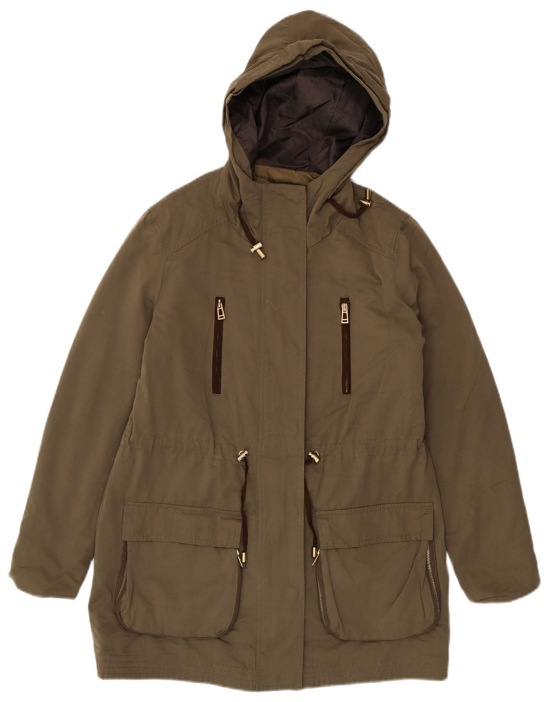 Giacca Parka con cappuccio da donna Zara UK 16 grande poliestere kaki