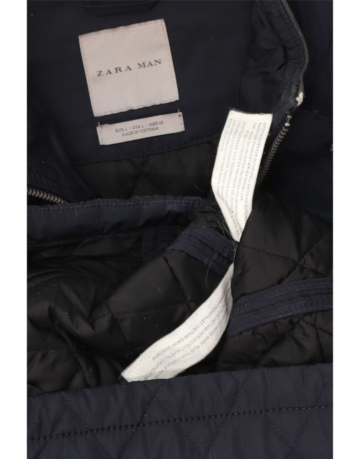 Giacca trapuntata da uomo Zara UK 40 grande in poliestere blu navy
